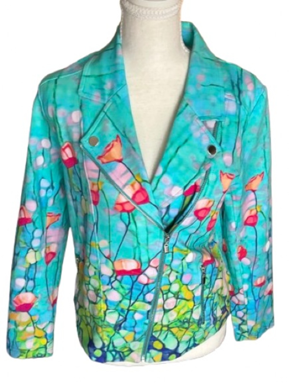 DOLCEZZA Floral Poppies Cotton Blend Jacket Y2K Watercolor Boho Cottage Vintage?